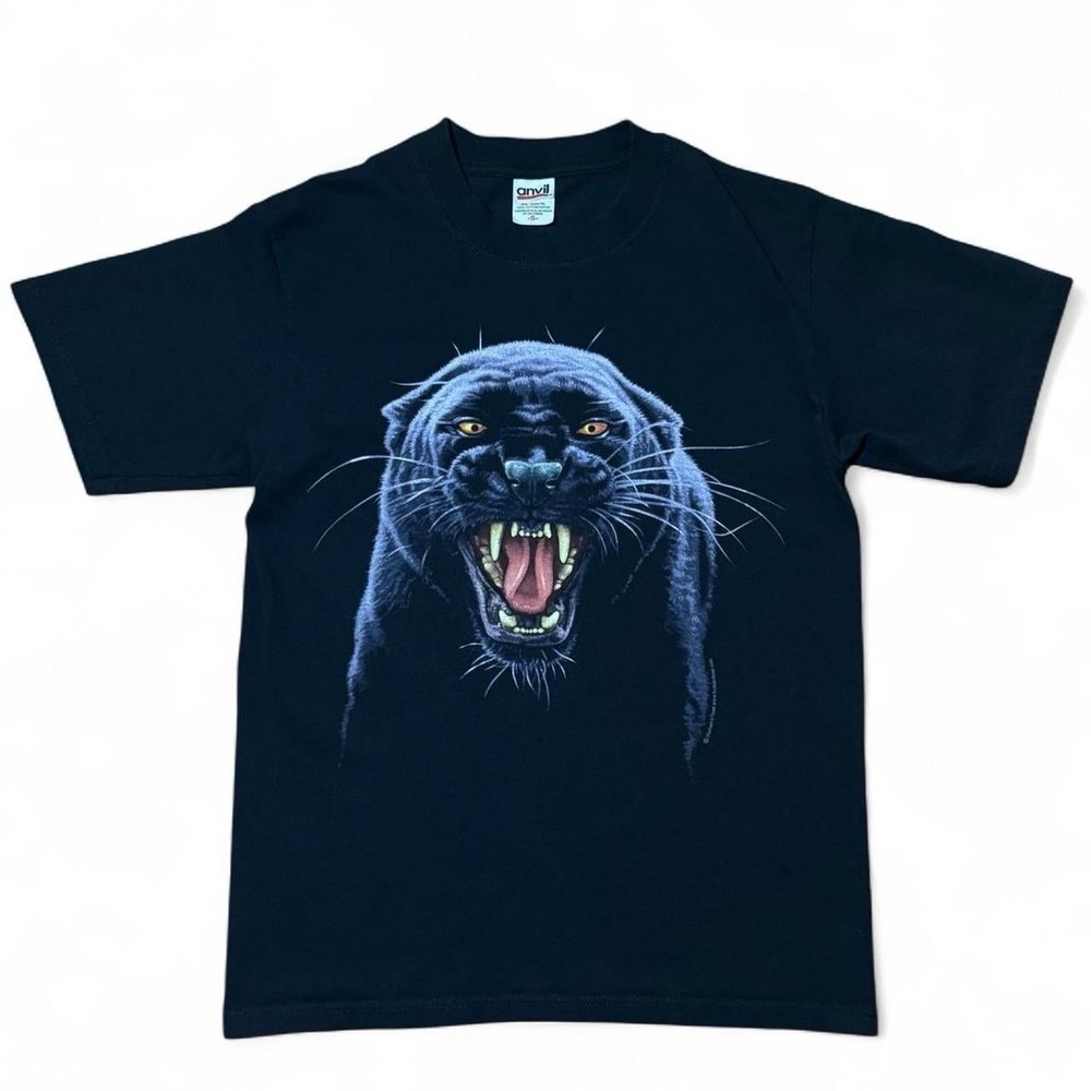 Vintage 90s Human-i-Tees Black Panther Prowl Graphic Animal Cat T-shirt Small